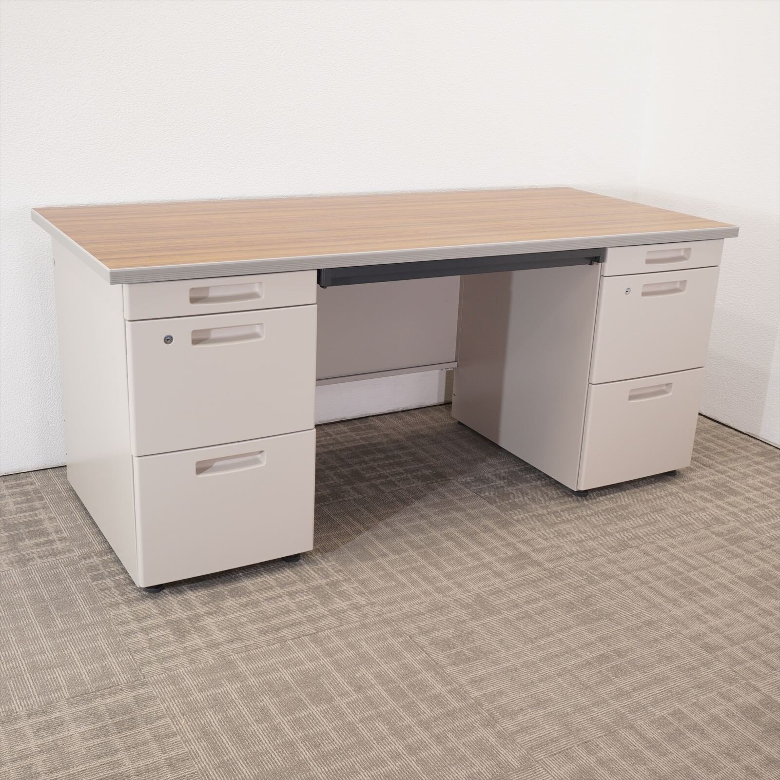 コクヨ SR型 両袖机 167 3×3段 木目天板