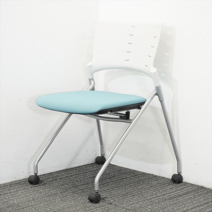 イトーキ マノス ミーティングチェア 背ヌード ホワイトシェル ターコイズブルー