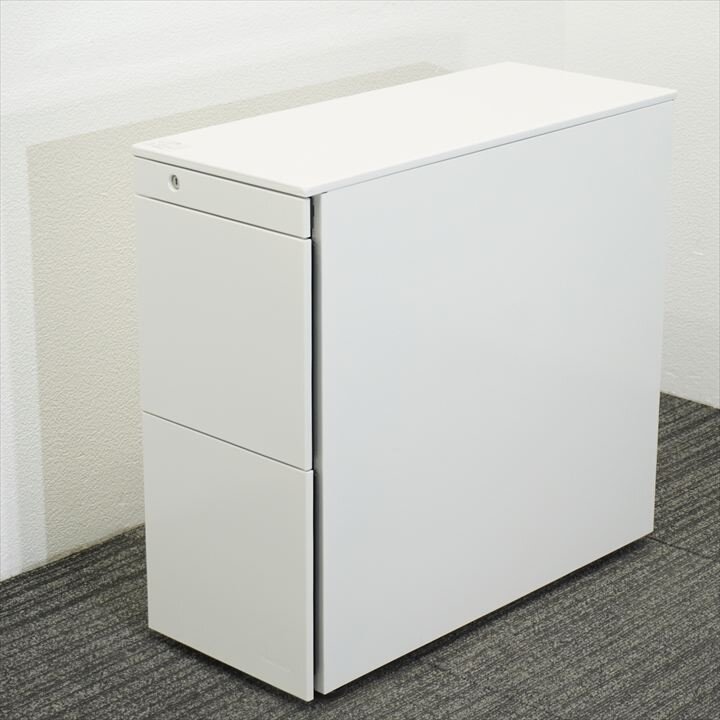 オカムラ プロユニット スリム３段ワゴン ロングタイプ サイド取手 前アジャスター H648