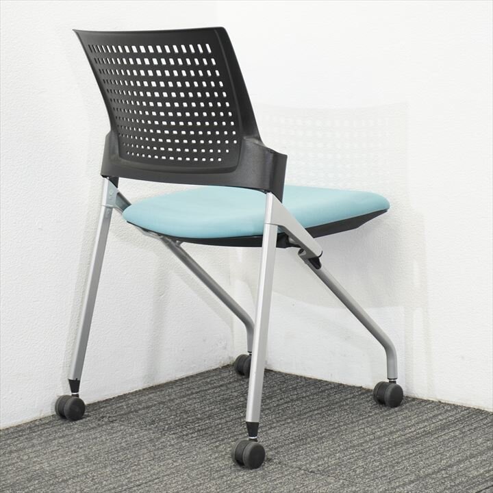 【2017年製】イトーキ モノン ミーティングチェア 樹脂メッシュバック ターコイズブルー