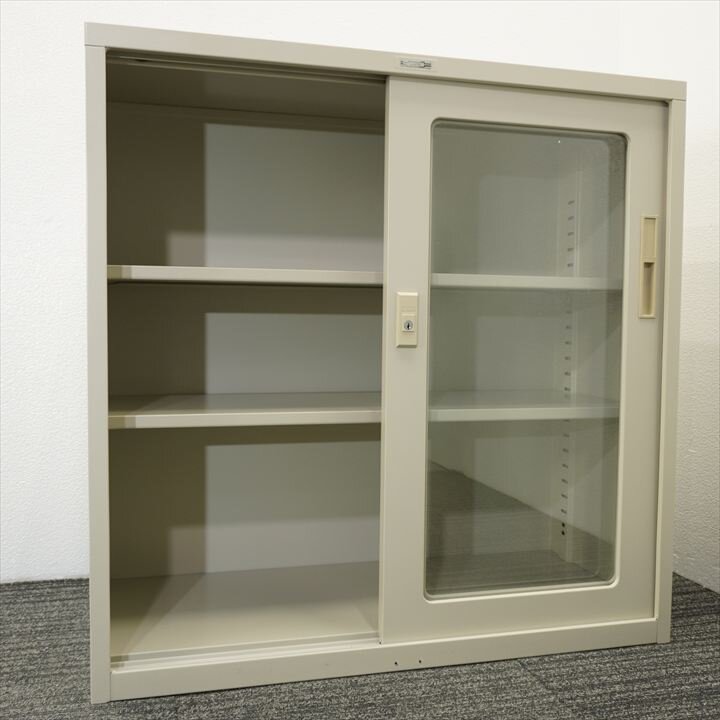 ライオン ガラス扉引戸書庫 W880D400H880