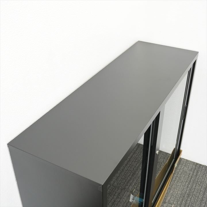 ホウコク工業 ガラス引戸書庫 ブラック W1200 D400 H880