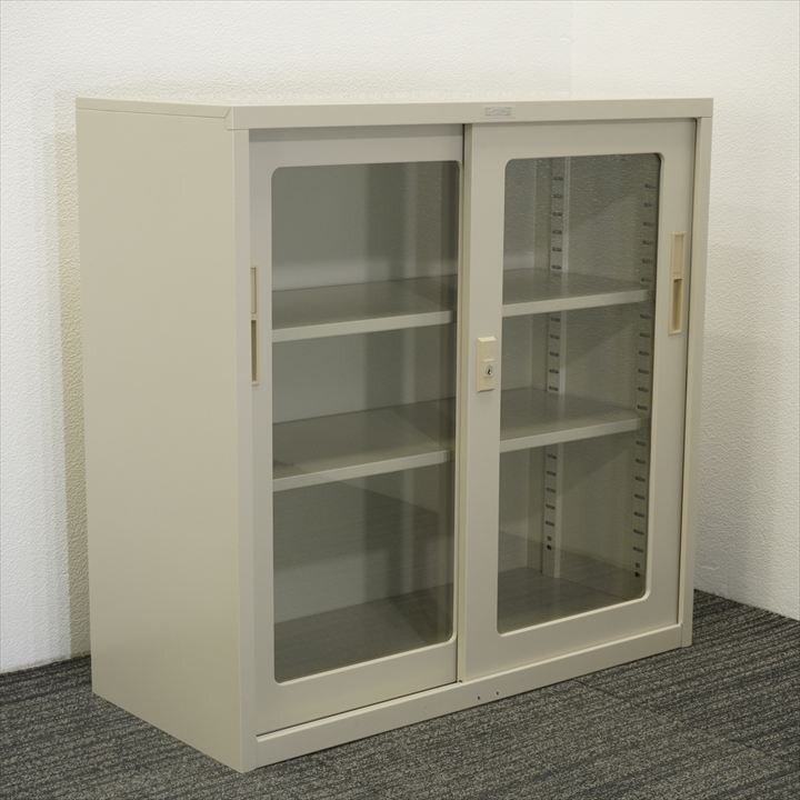 ライオン ガラス扉引戸書庫 W880D400H880