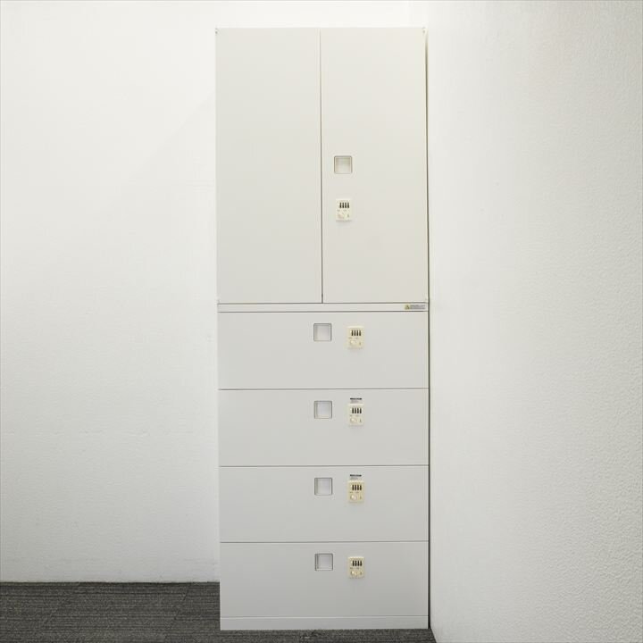 オカムラ レクトライン ダイヤル式 4段ラテラル+両開き書庫 個別ロックタイプ W800 D450 H2300 ヒンジ有