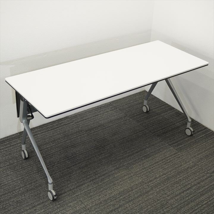 オカムラ インターアクトNT フラップテーブル 1560 幕板付 棚板なし 配線ダクト無し ホワイト