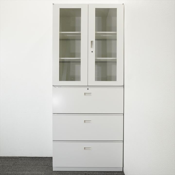 イトーキ シンライン 3段ラテラル+ガラス両開き書庫 H2140 W9色