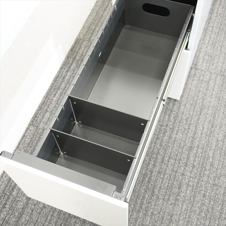 オカムラ プロユニット スリム３段ワゴン ロングタイプ サイド取手 前アジャスター H648