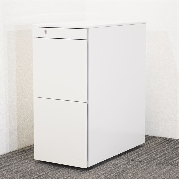 オカムラ プロユニット スリム３段ワゴン サイド取手 前アジャスター H648