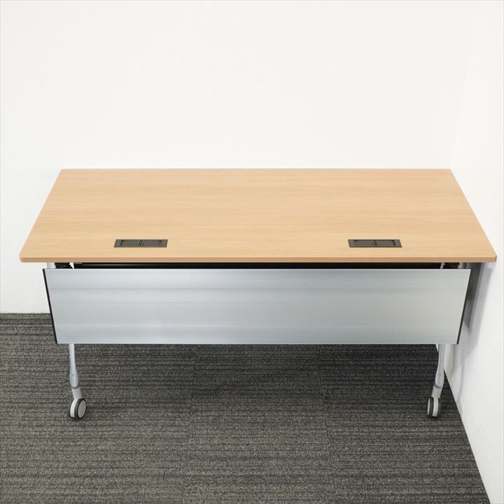 オカムラ インターアクトNT フラップテーブル 1560 幕板付 木目