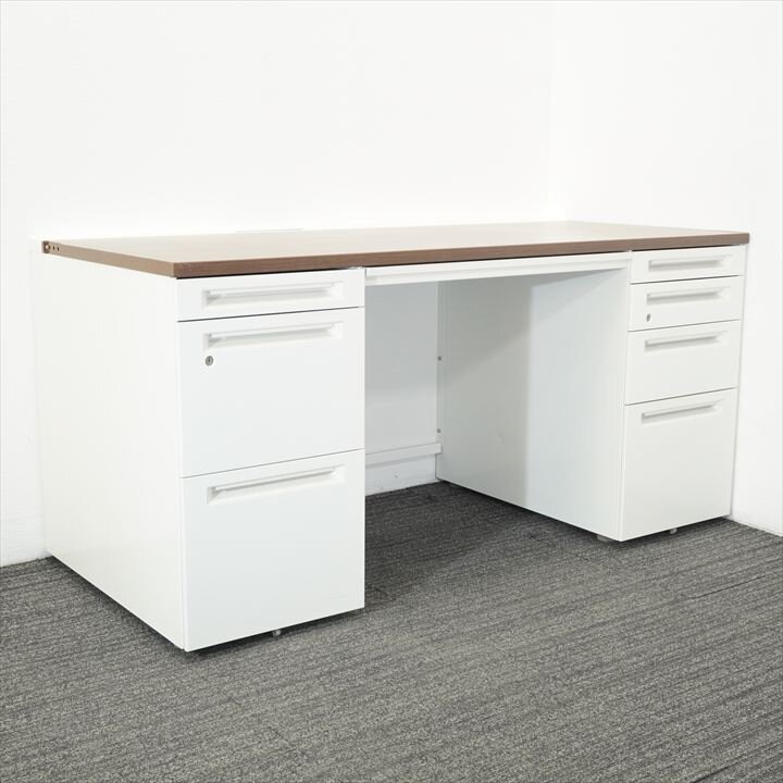 オカムラ アドバンス 両袖机 157 3×4段 H720 木目 特価品（1）