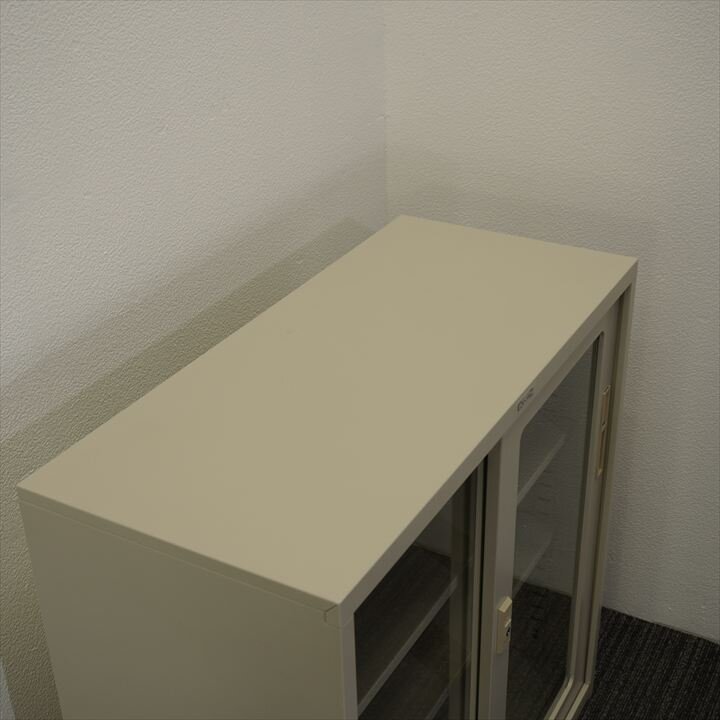 ライオン ガラス扉引戸書庫 W880D400H880