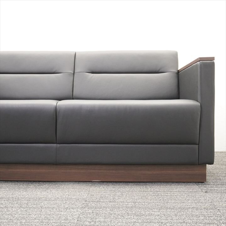 【2021年製】オカムラ S-99 2人用ソファ 革／プライズウッドダーク肘 W1500 D750 H750