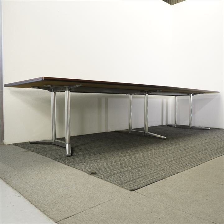 オカムラ ラティオⅡ 舟形ミーティングテーブル W3600 D1400-1200 H720