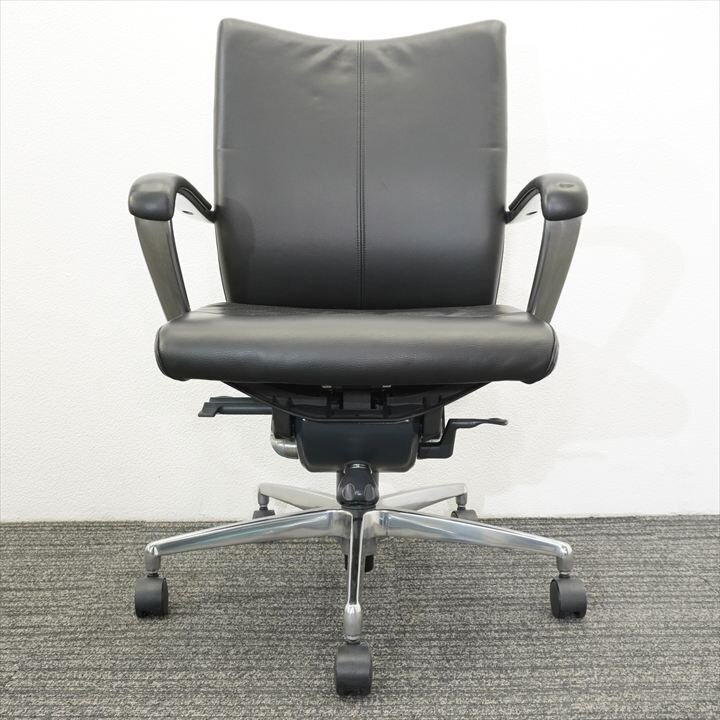 イトーキ プレクサス 肘付 ミドルバック 革 ブラック