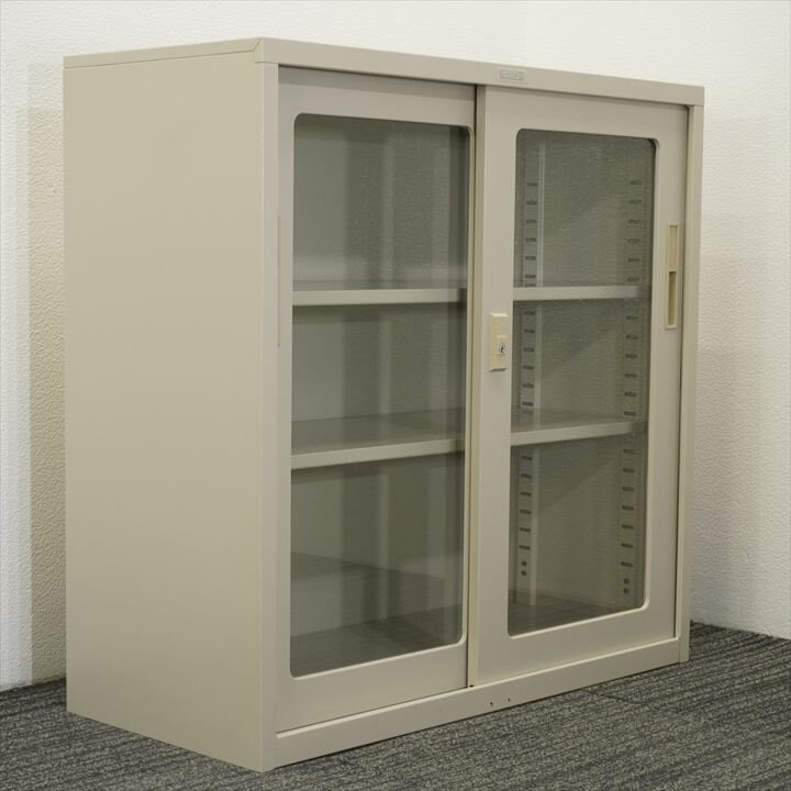 ライオン ガラス扉引戸書庫 W880D400H880