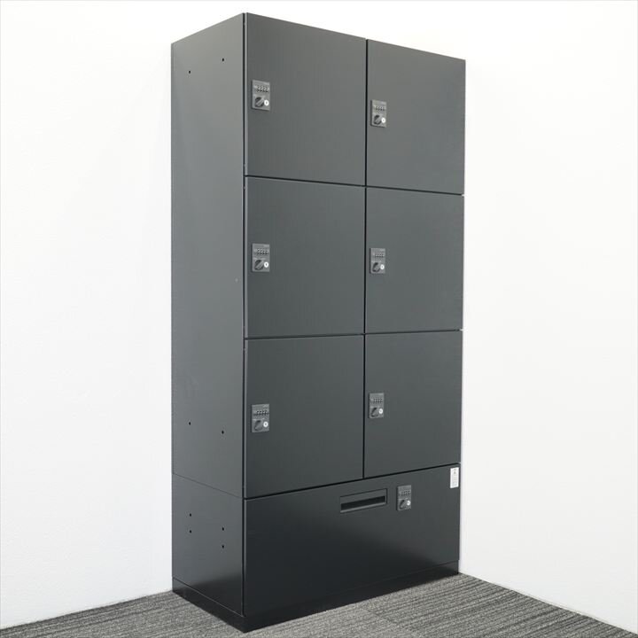 コクヨ エディア ダイヤル式6人用モバイルロッカー + ダイヤル式下段ラテラル書庫 投入口無し コンセント付 ダブルベース H1800 ブラック