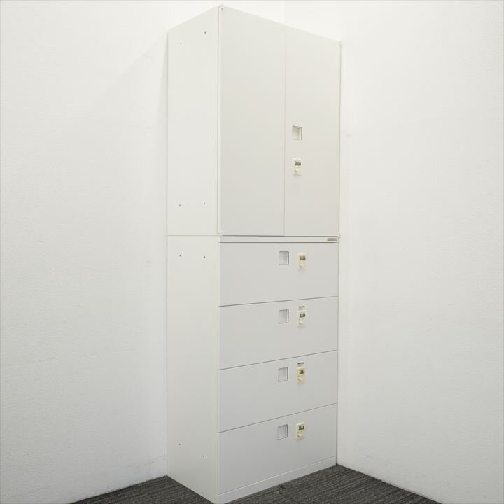 オカムラ レクトライン ダイヤル式 4段ラテラル+両開き書庫 個別ロックタイプ W800 D450 H2300 ヒンジ有