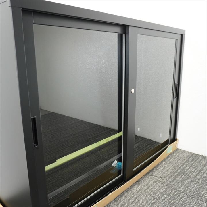 ホウコク工業 ガラス引戸書庫 ブラック W1200 D400 H880