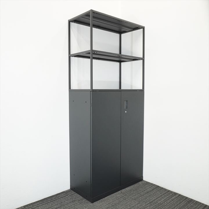 イトーキ エス 両開き書庫+ ノットワーク システム収納上フレーム H2100 ブラック 特価品