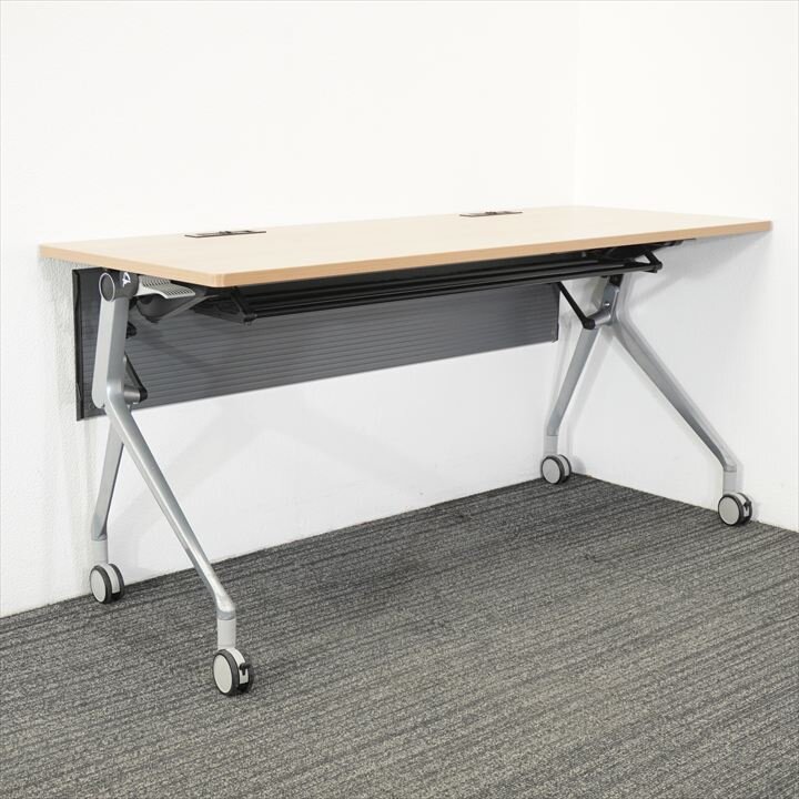 オカムラ インターアクトNT フラップテーブル 1560 幕板付 木目