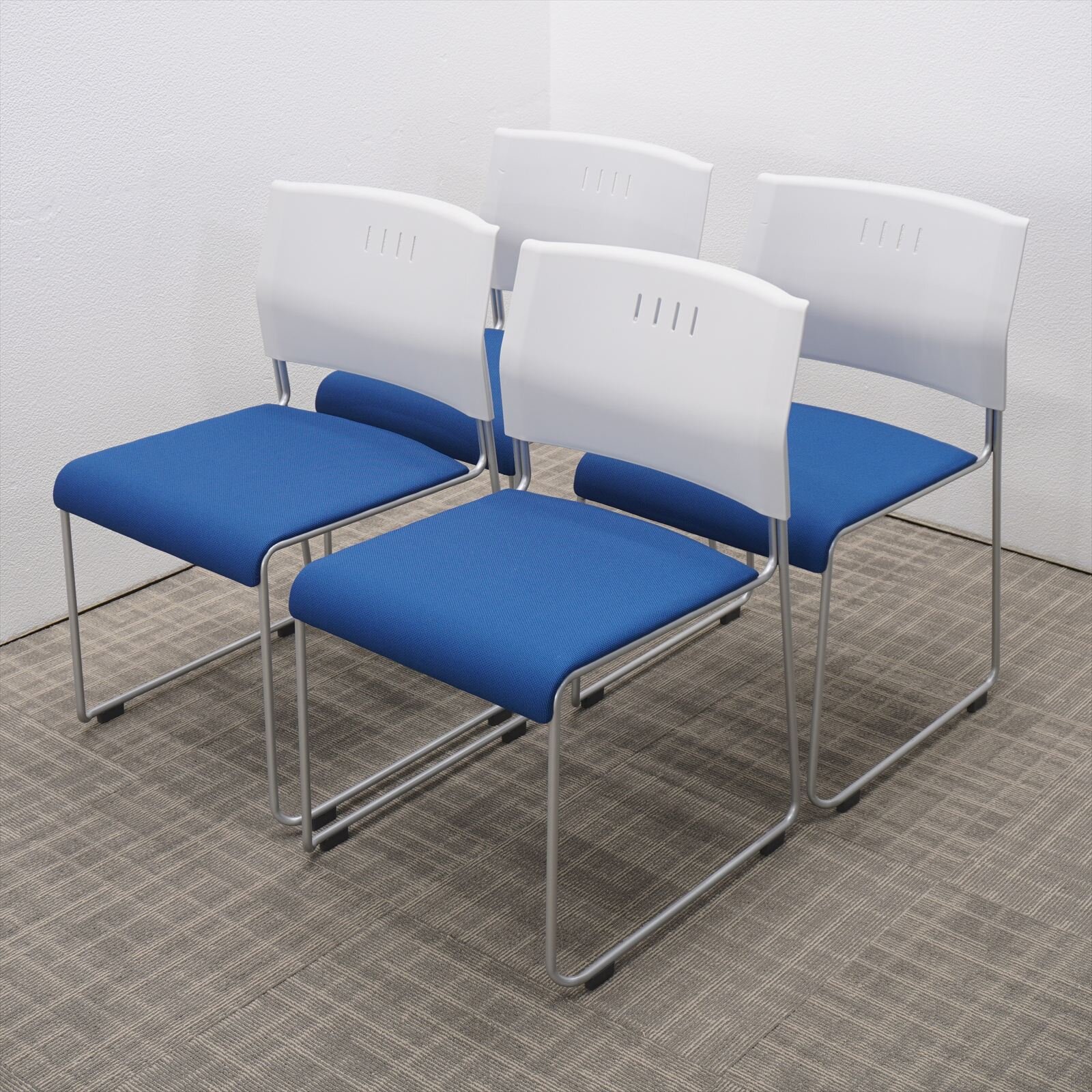 ライオン NO.725 スタッキングチェア ブルー/ホワイト 4脚セット