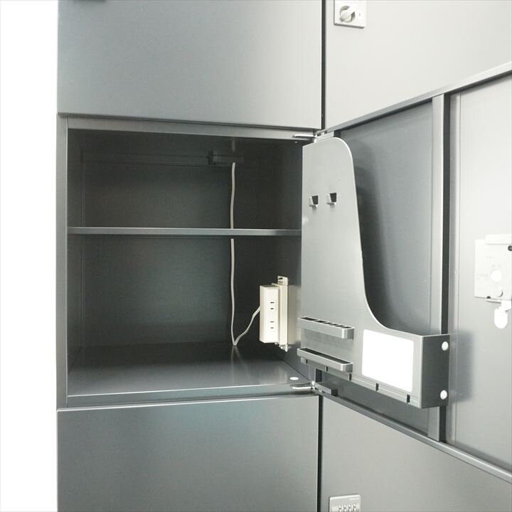 コクヨ エディア ダイヤル式6人用モバイルロッカー + ダイヤル式下段ラテラル書庫 投入口無し コンセント付 ダブルベース H1800 ブラック