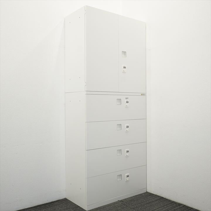 オカムラ レクトライン ダイヤル式 4段ラテラル+両開き書庫 個別ロックタイプ W800 D450 H2150