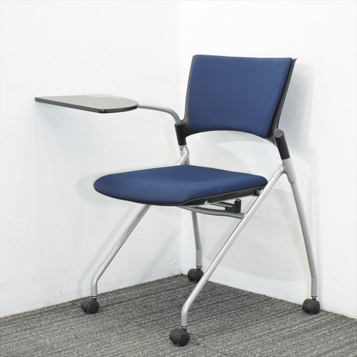 イトーキ マノス ミーティングチェア 背パッド付 メモ台付 ネイビーブルー ブラックシェル