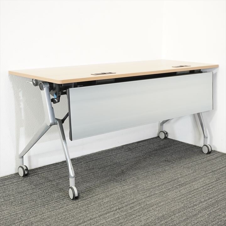 オカムラ インターアクトNT フラップテーブル 1560 幕板付 木目