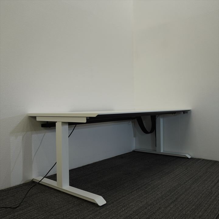 コクヨ シークエンス スタンダートテーブル 昇降デスク 配線ダクト黒 W1750 D860 H630-1290 ホワイト