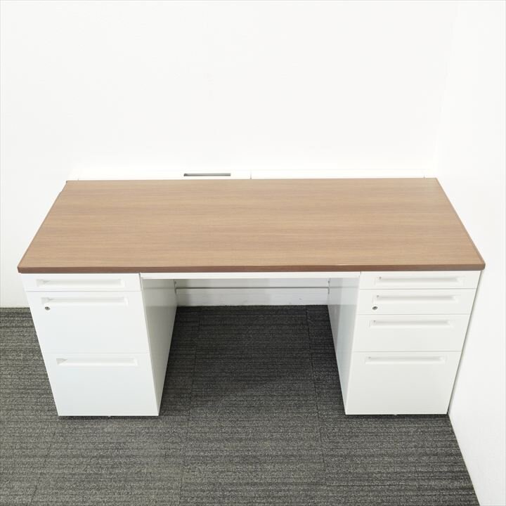 オカムラ アドバンス 両袖机 157 3×4段 H720 木目 特価品（1）