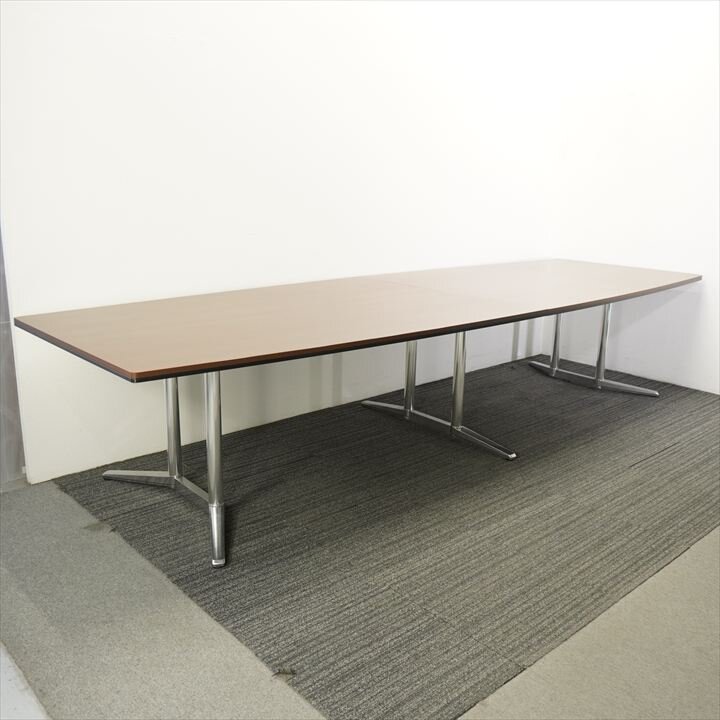 オカムラ ラティオⅡ 舟形ミーティングテーブル W3600 D1400-1200 H720