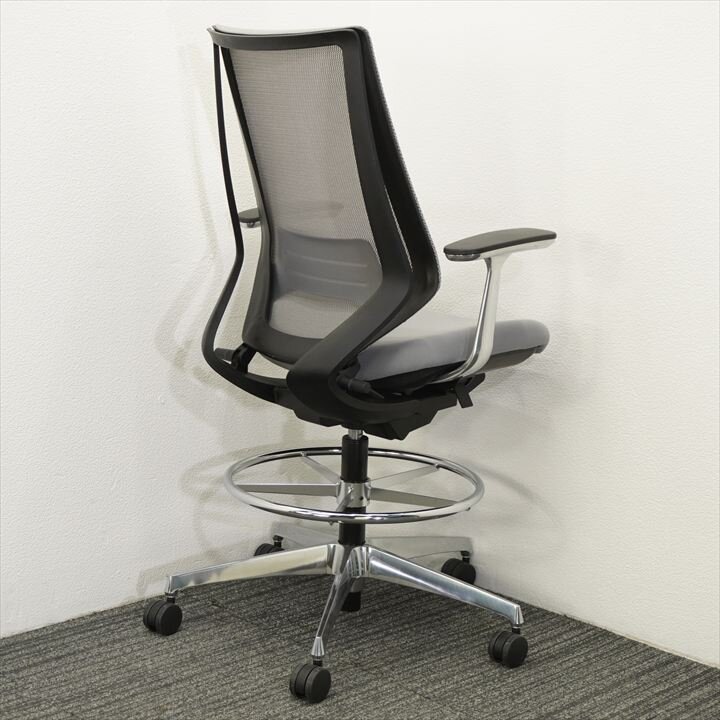 コクヨ デュオラ ハイチェアー 固定肘 ハイバック ランバー付 グレー