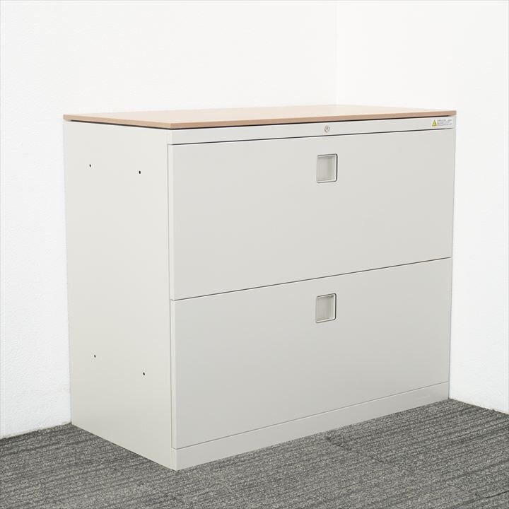 オカムラ　ラテラルキャビネット2段　レクトライン オカムラ レクトライン 2段ラテラル書庫 ネオウッドミディアム天板付