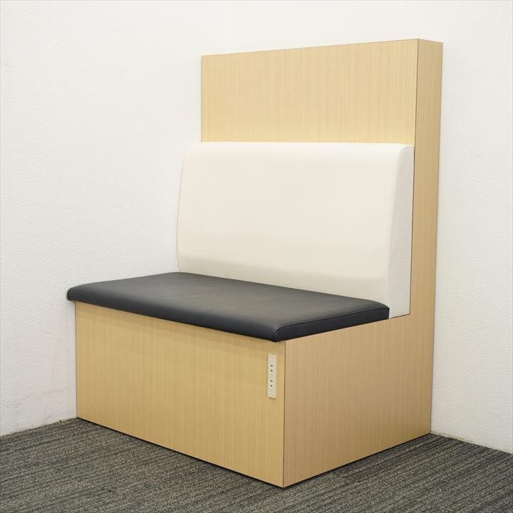 ブース用ベンチ コンセント付 ホワイト×ネイビーブルー W900 D710 H1200