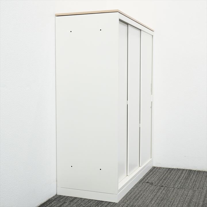 オカムラ レクトライン ３枚引戸書庫 天板付 W900 D400 H1115