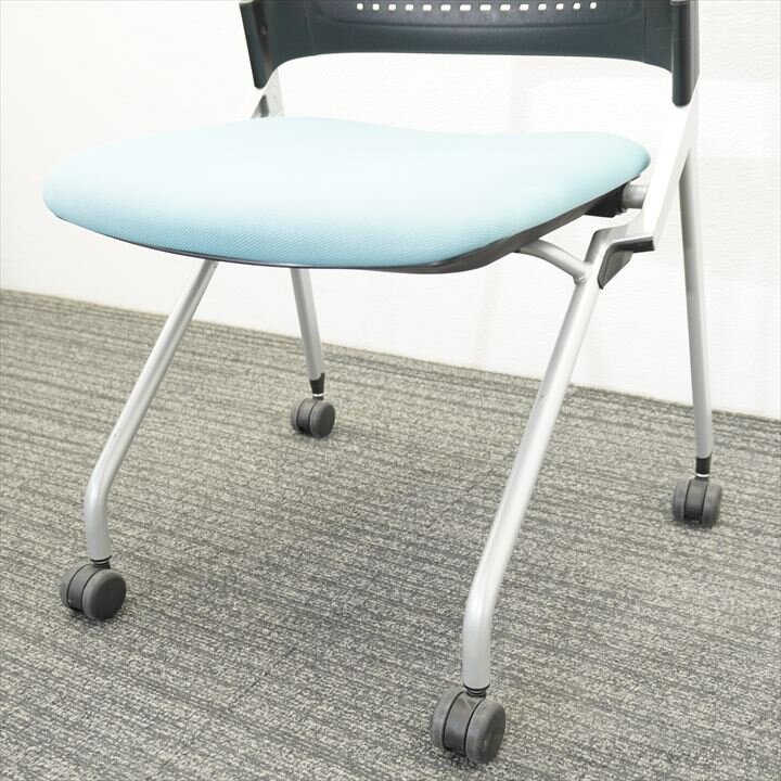 【2017年製】イトーキ モノン ミーティングチェア 樹脂メッシュバック ターコイズブルー