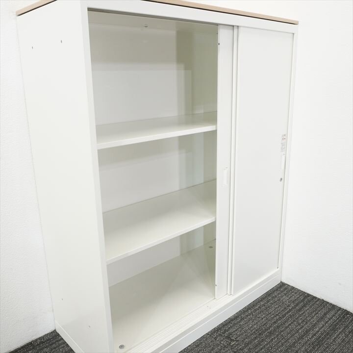 オカムラ レクトライン ３枚引戸書庫 天板付 W900 D400 H1115