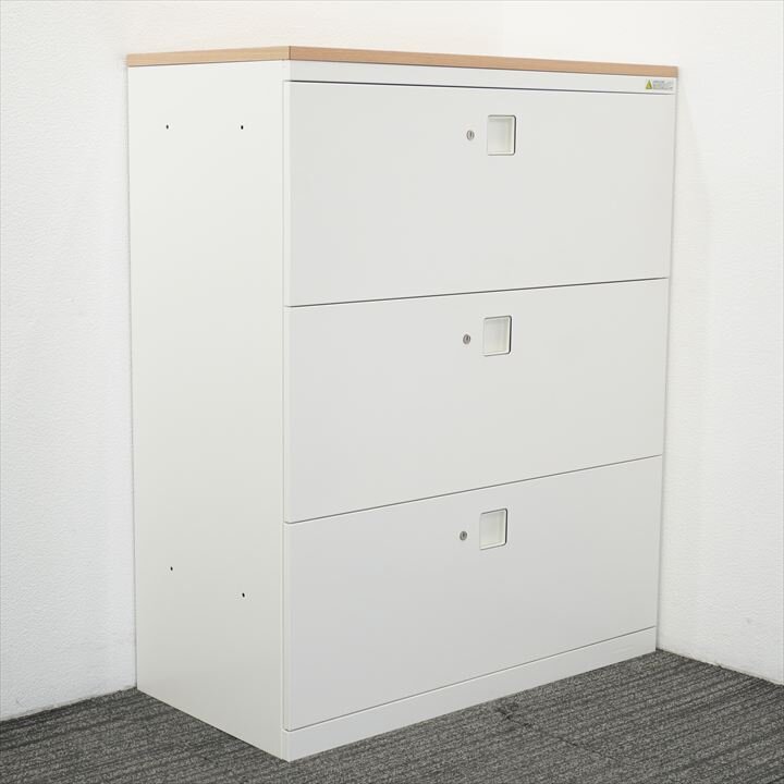 オカムラ レクトライン セパレートロック3段ラテラル(個別ロック) 特注木天板付 H1120 ZA75色