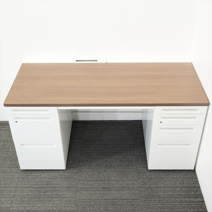 オカムラ アドバンス 両袖机 157 3×4段 H720 木目 特価品（2）