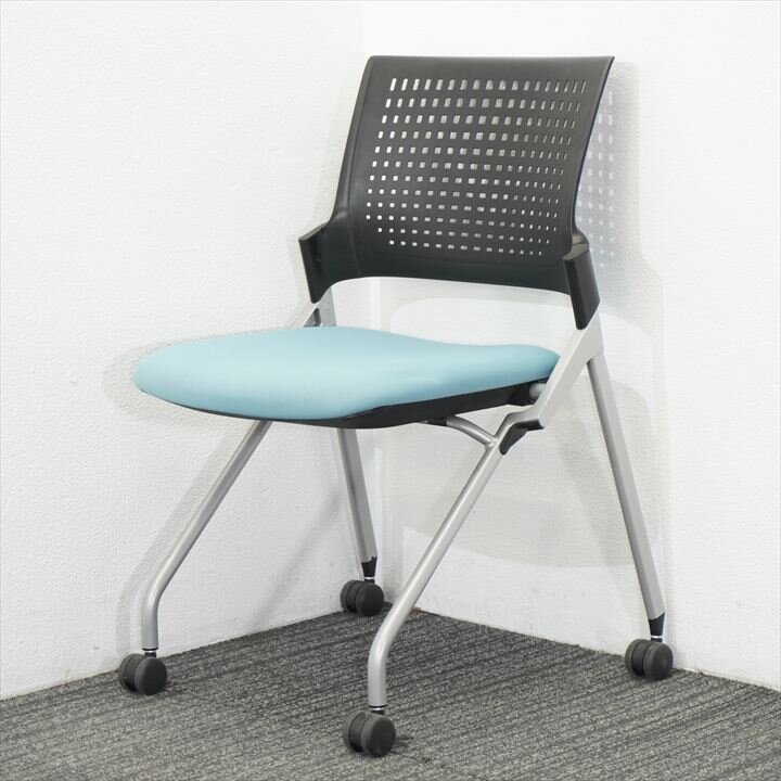 【2017年製】イトーキ モノン ミーティングチェア 樹脂メッシュバック ターコイズブルー