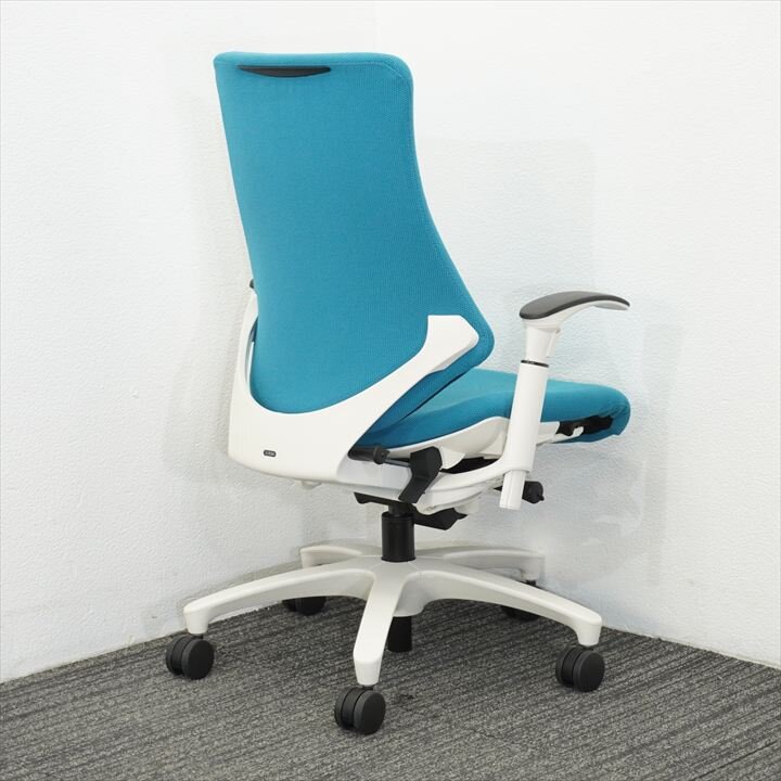 イトーキ エフチェア 可動肘 ハイバック クロスバック ストロングブルー ホワイトシェル