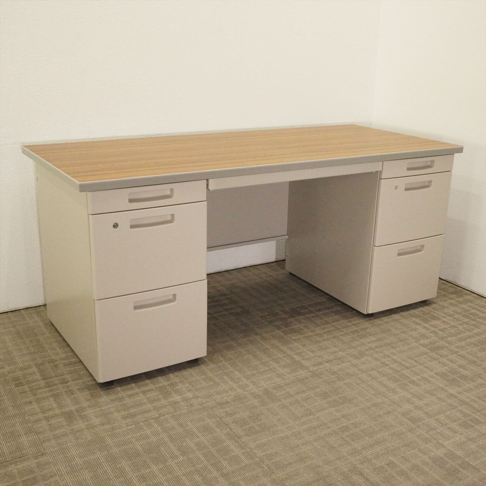 コクヨ SR型 両袖机 167 3×3段 木目天板