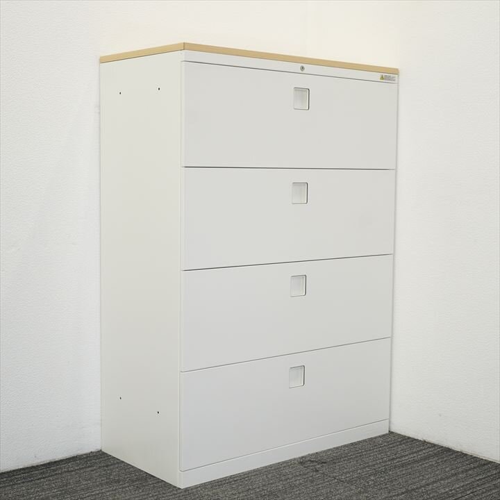 オカムラ レクトライン 4段ラテラル書庫 特注木天板付 H1270 ZA75色