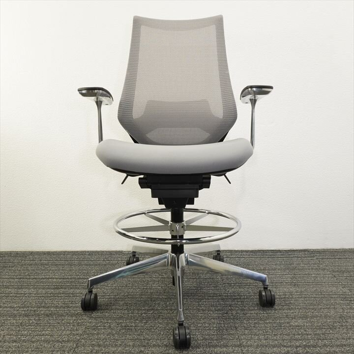 コクヨ デュオラ ハイチェアー 固定肘 ハイバック ランバー付 グレー