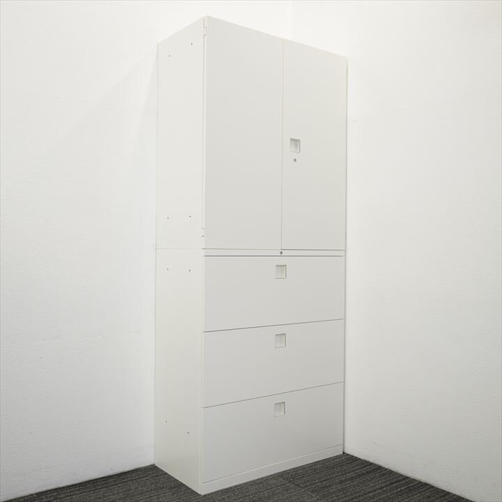 オカムラ レクトライン 3段ラテラル+両開き書庫 W900 D450 H2150 ZA75色 フラットヒンジ