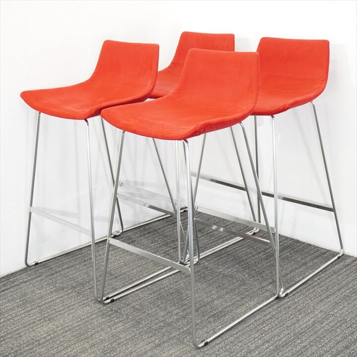 相合家具 アレックス ハイチェア レッド ４脚セット 特価品