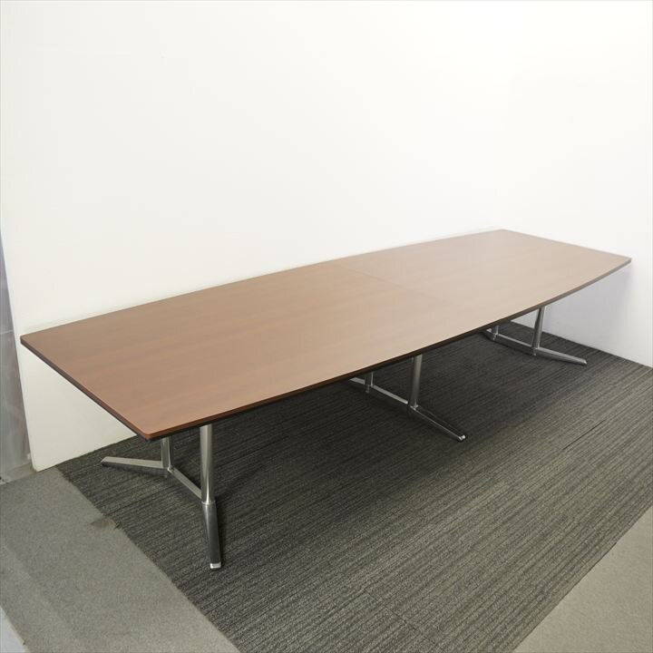 オカムラ ラティオⅡ 舟形ミーティングテーブル W3600 D1400-1200 H720