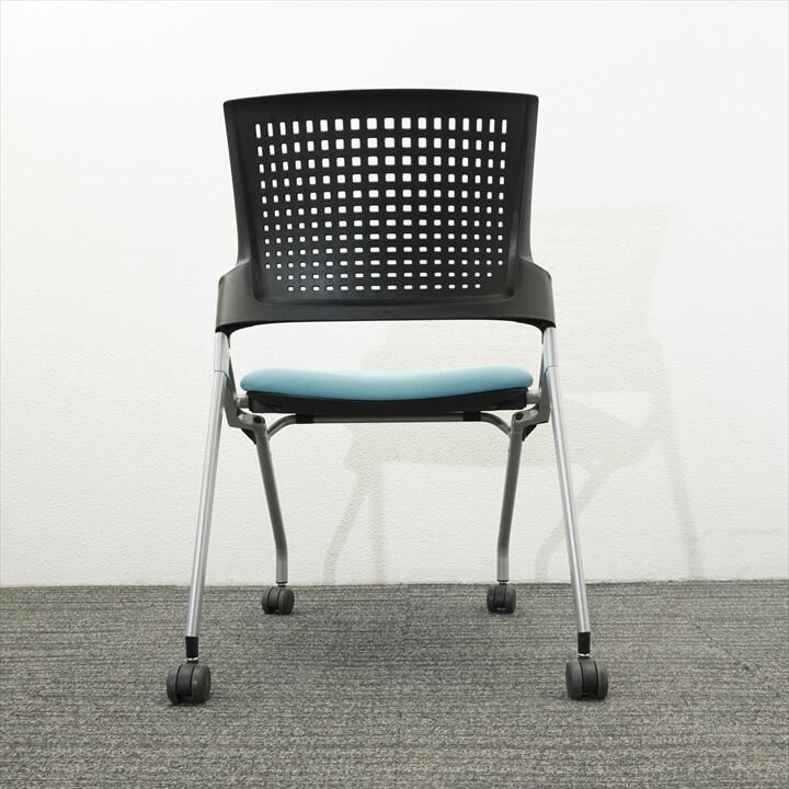 【2017年製】イトーキ モノン ミーティングチェア 樹脂メッシュバック ターコイズブルー