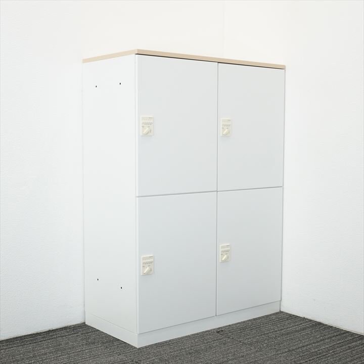 コクヨ エディア ダイヤル式4人用モバイルロッカー 投入口無し ナチュラル天板付 H1270 ホワイト